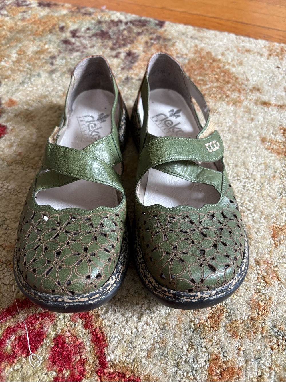 Rieker Green Floral Cutout Mary Jane Flats